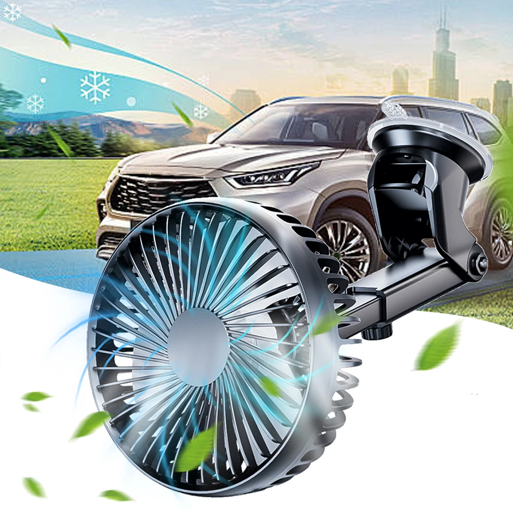 12V/24V Car Cooling Fan USB Suction Cup Auto Cooler 360 Degree Adjustable Car Dashboard Fan 3 Speeds Auto Single Head Fan view 3