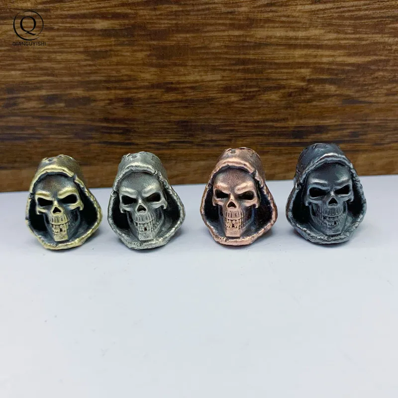 Pingente de Conta para Cordão com Cabeça de Crânio do Ceifador, Joia DIY para Pendurar em Paracord, Acessórios de Ferramentas EDC para Exterior em Latão Estilo Punk Vintage