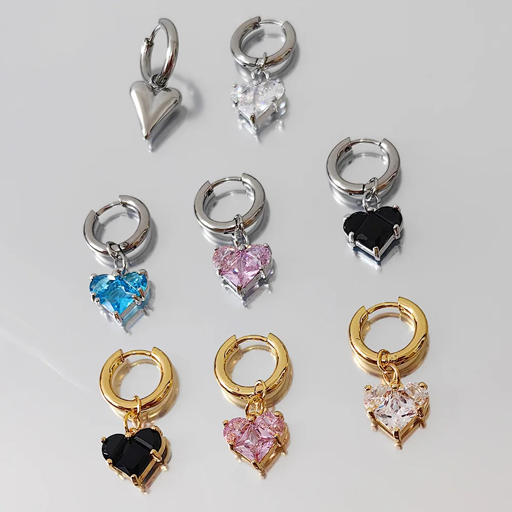 Stainless Steel Heart Round Zircon Mini Stud Earrings For Women Party Classic Fine Jewelry Piercing Ear Accessories