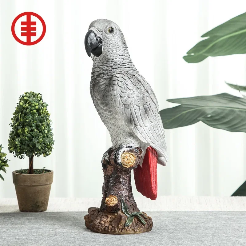 Creative African Grey Parrot Ornaments Bird Living Room TV Cabinet Balcony Outdoor Garden Decoration Crafts