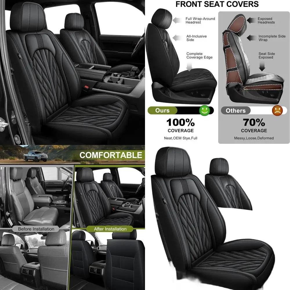 Fundas de asiento de cuero transpirable personalizadas para camiones Tundra 2014-2021, color negro