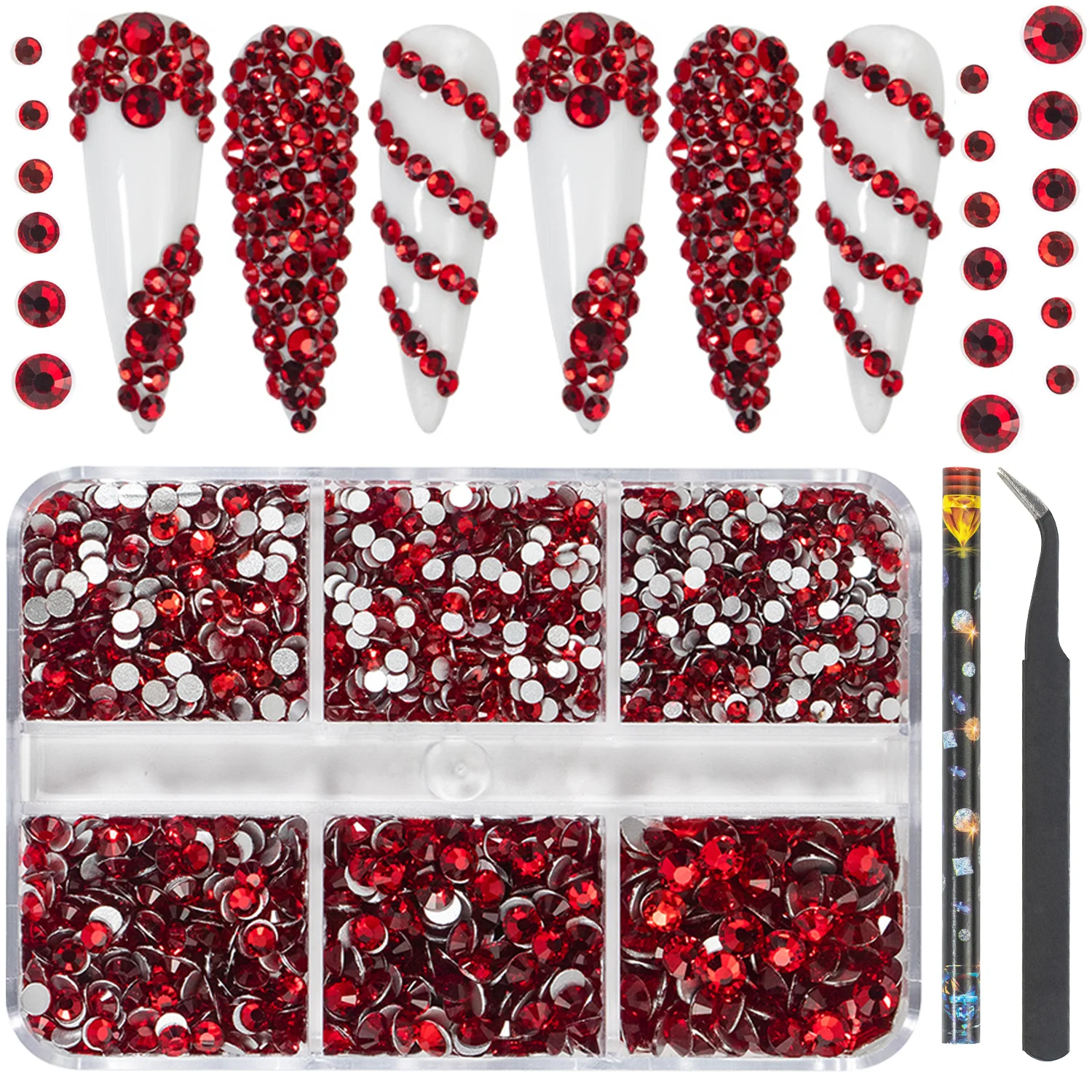 

HNUIX Luxury Shini 3D Diamond Red Color multi-size Nail Rhinestones Flatback Nail Charms Flat Bottom Crystals Nail Art 3D Decoration Gem Kit