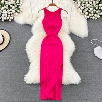 YuooMuoo-vestido Sexy para mujer, vestido largo de una pieza dividido con dos lados disponibles en las caderas, vestido de fiesta ajustado de punto con nudo a la moda para mujer