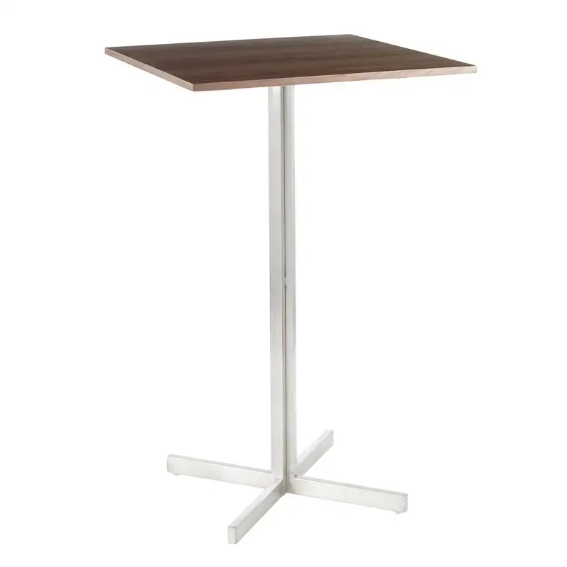 Contemporary Square Bar Table in Stainless Steel with Walnut Wood Top