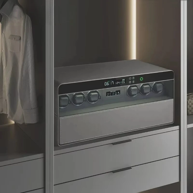 Automatic Door Opening Verification Watch Shaker Jewelry Storage Box USB Charging Battery LED Light Leather Tempered Glass