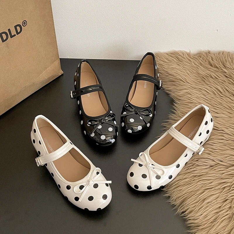 Zapatos de Mujer con Estampado de Lunares, Primavera 2026, Nuevos, con Lazo, Suela Suave, Estilo Mary Jane
