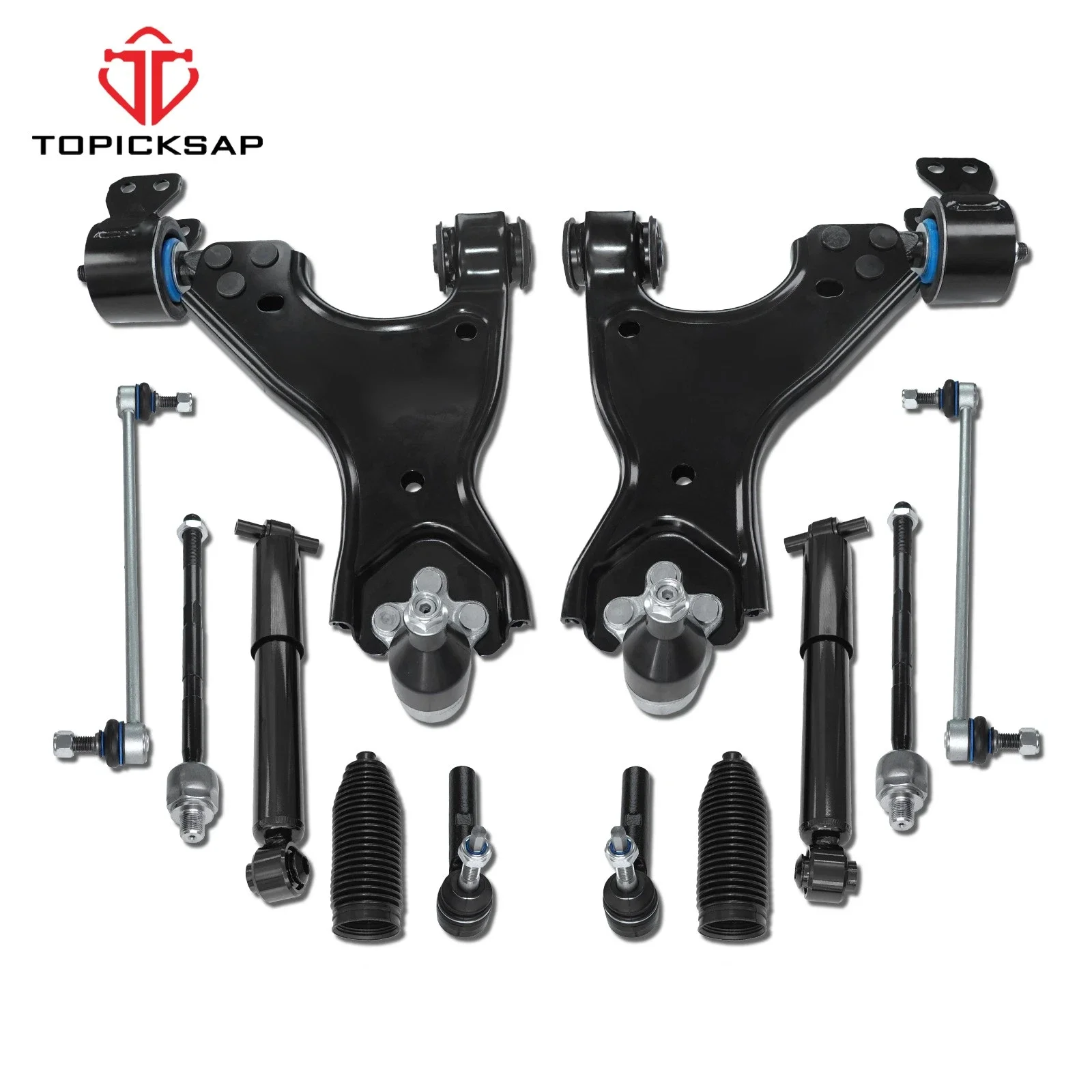 TOPICKSAP 12Pcs Front Lower Control Arm with Ball Joint Sway Bar Tie Rod Boot Shock for Buick Enclave 2008-17 GMC Acadia 2007-16