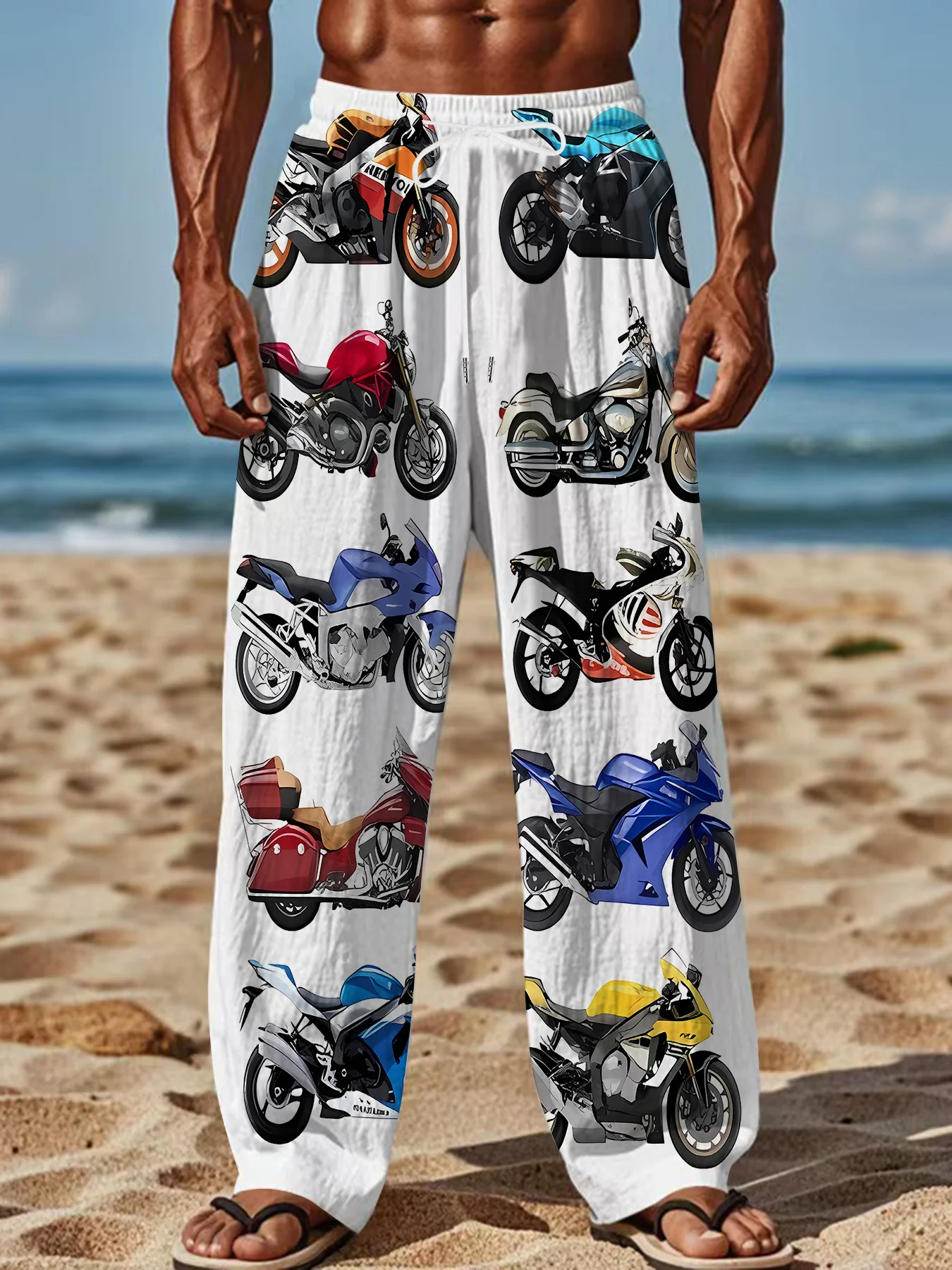 2026 New Western Men's Loose Straight Fit, Trendy Print Motorcycle Style, Multi-Model, Colored Casual Straight Long Pants
