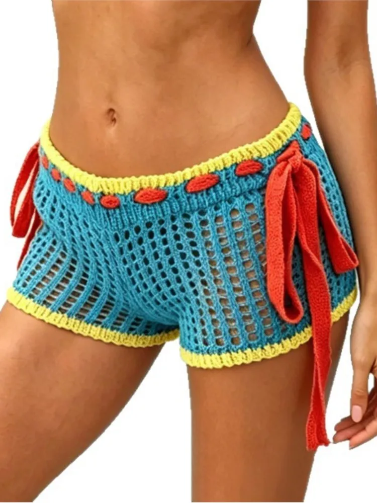 

Handmade Crochet Knitting Drawstring Shorts Comfortable And Casual Beach Cover Summer Vacation Wear Pull Over Casual And Com
