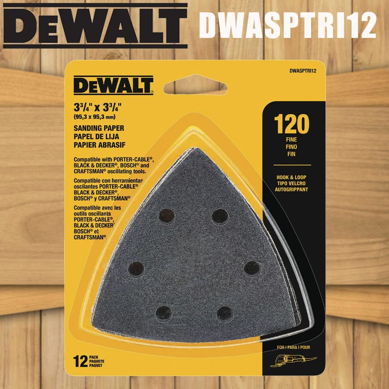 DEWALT DWASPTRI12 Hook & Loop Triangle 12-Pack Sandpaper Power Tool Accessories Kit For Oscillating Multi Sanding Polishing