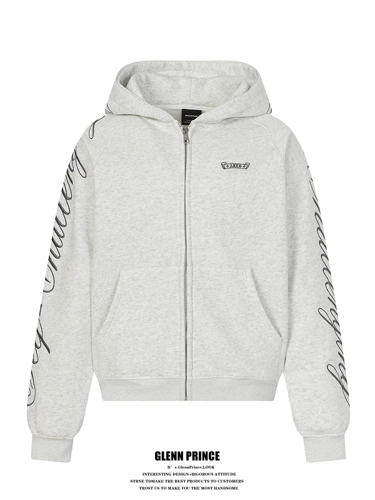 

Мужская толстовка GPstudio на молнии с флисовой подкладкой, уличная одежда, с буквенным принтом, повседневная, свободного кроя, осенне-зимняя, модная толстовка