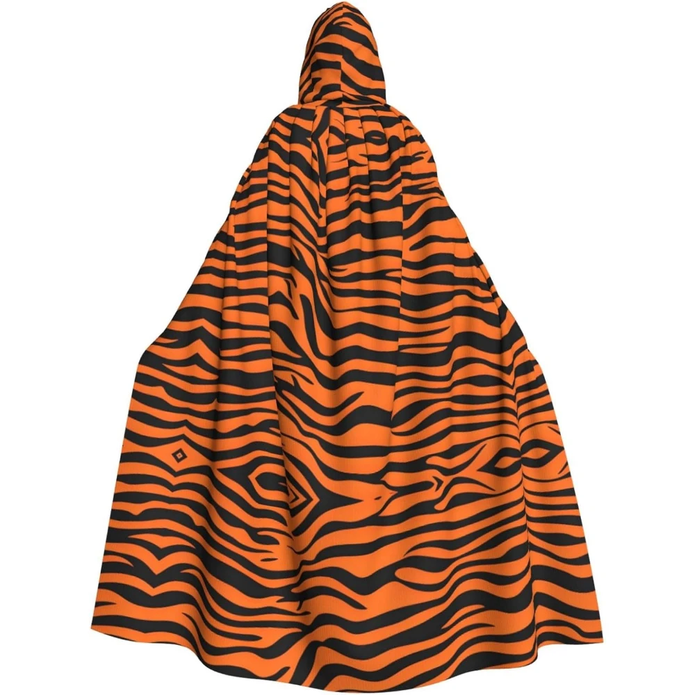

Tiger Stripes Pattern Printing Halloween Hooded Cape Orange Hooded Cloak Suitable for Cosplay Costumes, Christmas Parties
