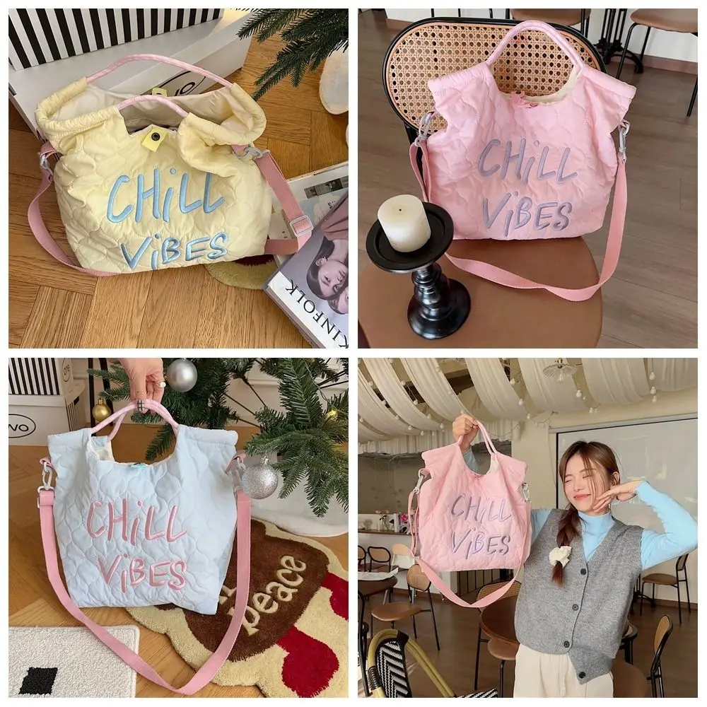 

Большая вместительная сумка-тоут на шнурке, легкая большая сумка с нейлоновой подкладкой и вышивкой, корейский стиль, яркие цвета