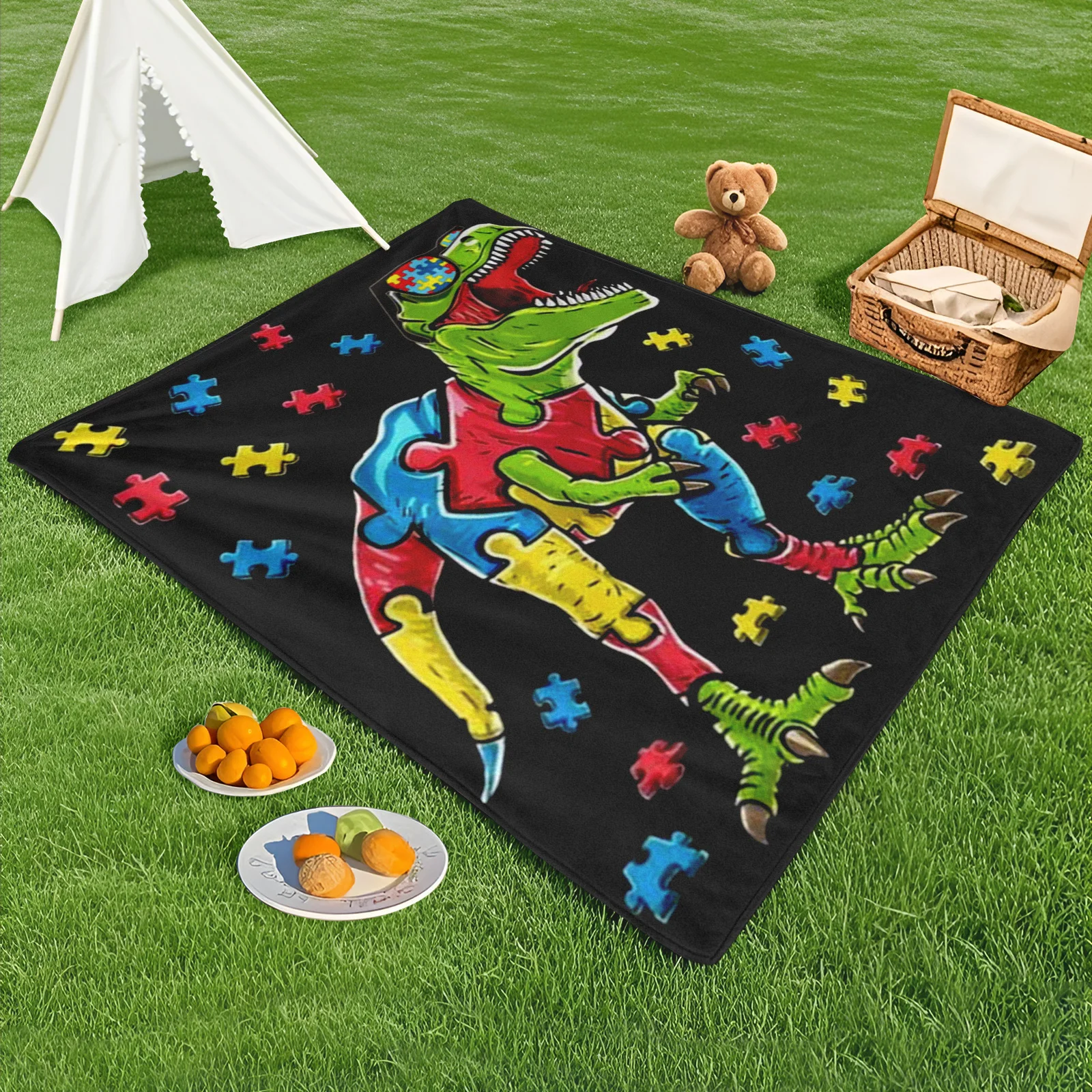 

Black Dinosaur Puzzle Fragment Design Outdoor Blanket For Unique And Stylish Decoration In Outdoor Spaces