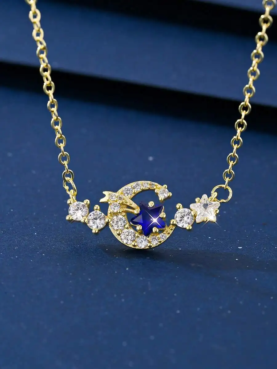 

Stainless Steel Star And Moon Pendant Collarbone Necklace For Women