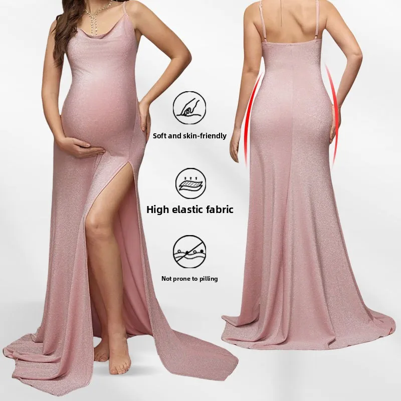 mulheres-gravidas-rosa-fora-do-ombro-temperamento-vestido-de-noite-foto-esfregar-chao-sexy-suspender-alta-fenda-hip-vestido