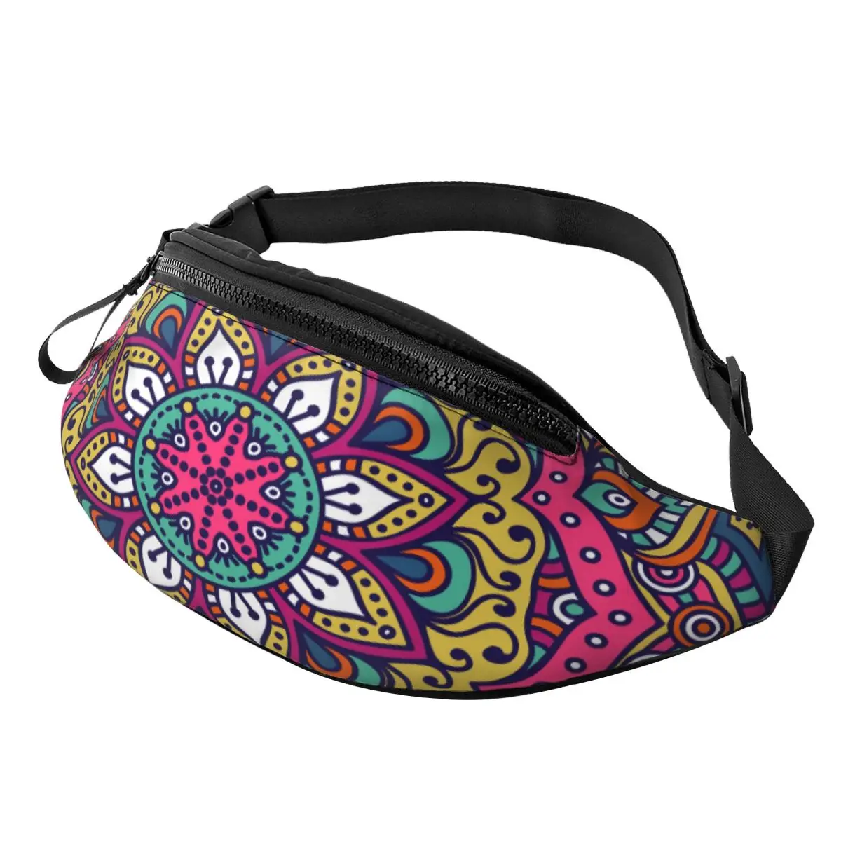 Riñonera Personalizada con Estampado de Flores Mandala Étnicas de Bohemia, Bolso Bandolera para Mujer y Hombre, para Viajes, Senderismo, Teléfono y Dinero