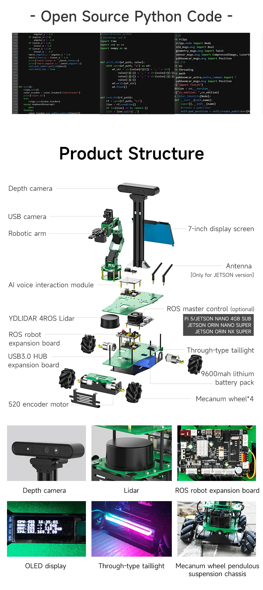 ROSMASTER X3 PLUS ROS Roboter-Python-Programmierung mit MecanumWheel 6DOF Roboterarm für Jetson Orin NANO Orin NX SUPER RaspberryPi – Detail 20