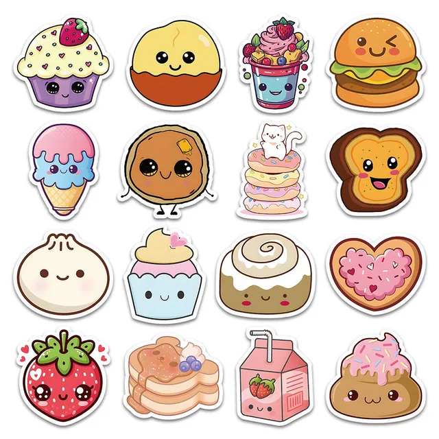 60PCS Cartoon Cute Hand Drawn Food Waterproof Graffiti Stickers for Helmet Bicycle Hand Account Pencil Case Decals 3