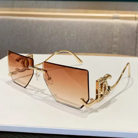 2025 Fashion Brand Luxury Designer Sunglasses Women Vintage Letter Oversized Rimless Shades Glasses New Summer Travel Sunglasses