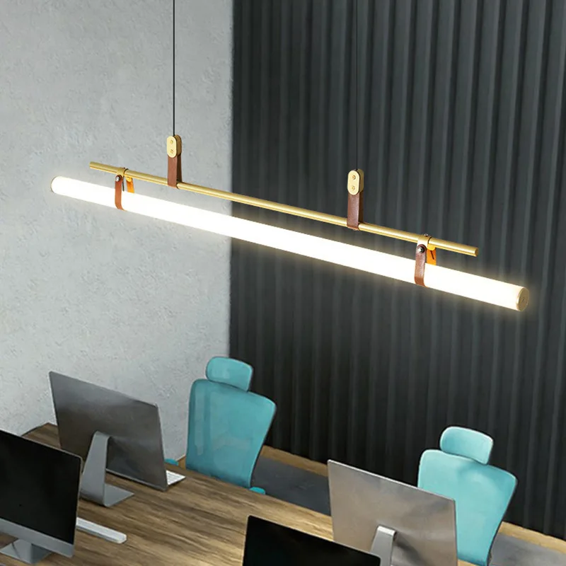 Nordic Minimalist LED Pendant Lamp designer long strip chandelier Dining room Study Room Office Kitchen island chandelier view 3