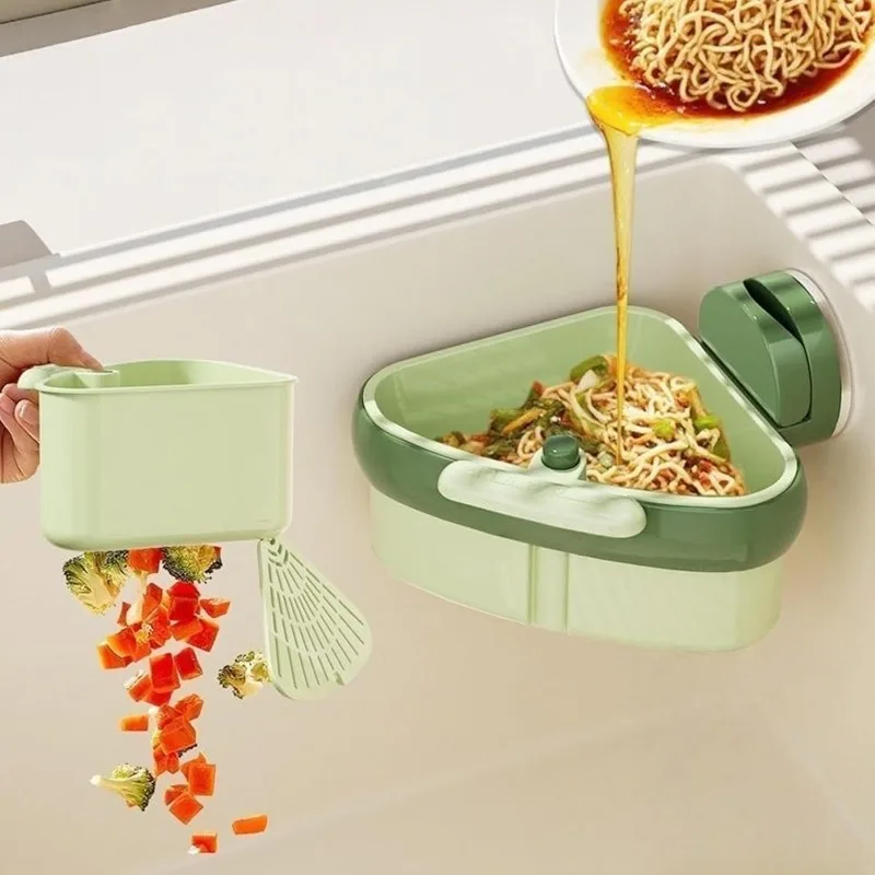 

Угловая раковина и ситечко на присоске 2-в-1 — органайзер для кухонной мойки пищевого качества с корзиной для улавливания мусора (без сверления)