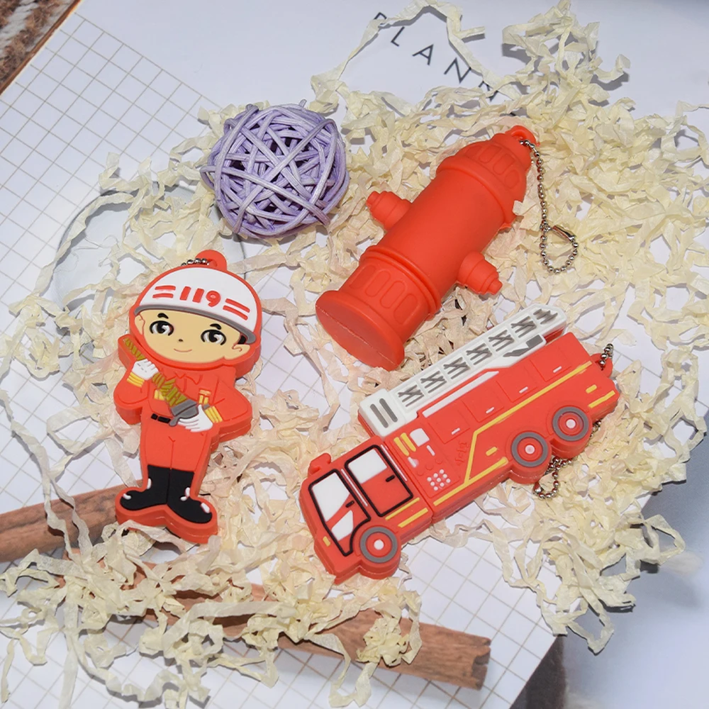 Cartoon Firefighter Fire Truck Style USB2.0 Flash Drive Waterproof Pen Drive 32GB Flash Usb Stick 4GB 8GB 16GB 64GB Pendrive USB