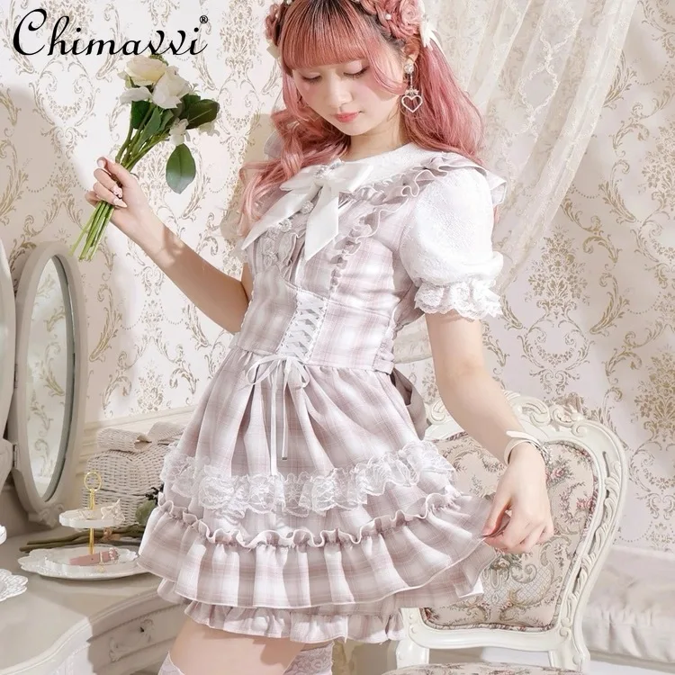 日本の菌柄レースプリンセスドレスセット 2025 夏服 スイートボウ半袖スリムトップ + ショートパンツ ロリータツーピースセット