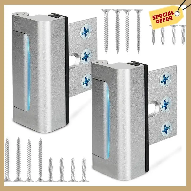 Paquete de 2 cerraduras de refuerzo de puerta de seguridad para el hogar, cerraduras de puerta de seguridad para el hogar, previenen la entrada no autorizada, cerraduras de seguridad plateadas