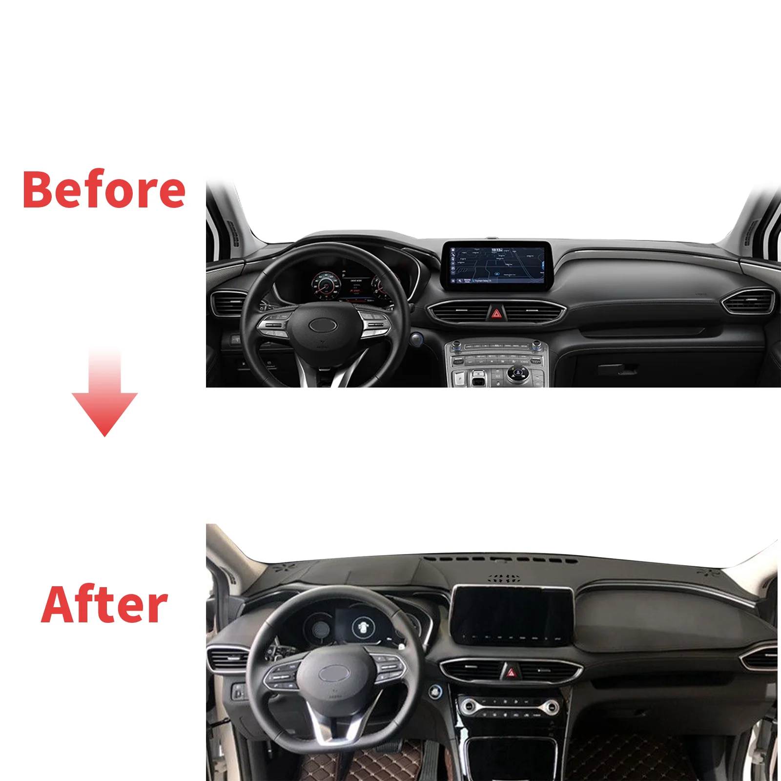 يصلح لشركة هيونداي سانتا في سانتافي 2019 2020-2023 داشمات غطاء لوحة القيادة وسادة واقية السجاد اكسسوارات السيارات داشمات ظلة