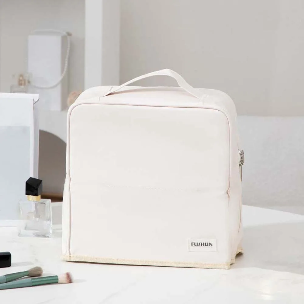 

PU Standable Vertical Makeup Bag Large Capacity Anti-splash Water Handheld Cosmetic Organizer Wear-resistant Solid Color