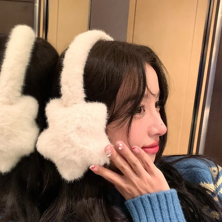 Winter Y2K Cute Girl Star Earmuffs Instagram-Worthy Pentagram Design Windproof Ear Protection Warm Plush Ear Warmers