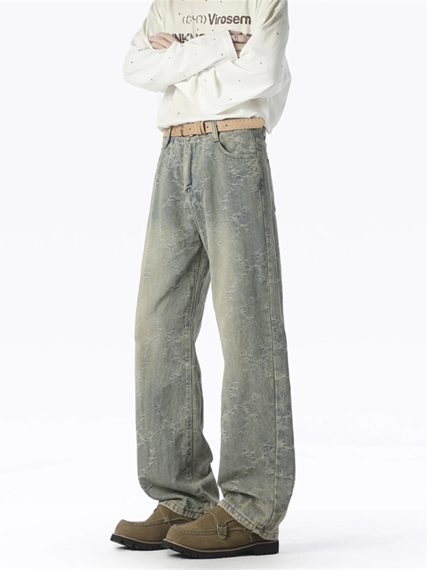 

Мужские джинсы Vibe с вышивкой, прямые, летние, повседневные, свободного кроя, с эффектом стройности