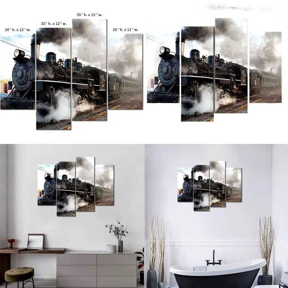 

Progressive Gray Smoke Steam Train Canvas Art for Home Decor and Gifting