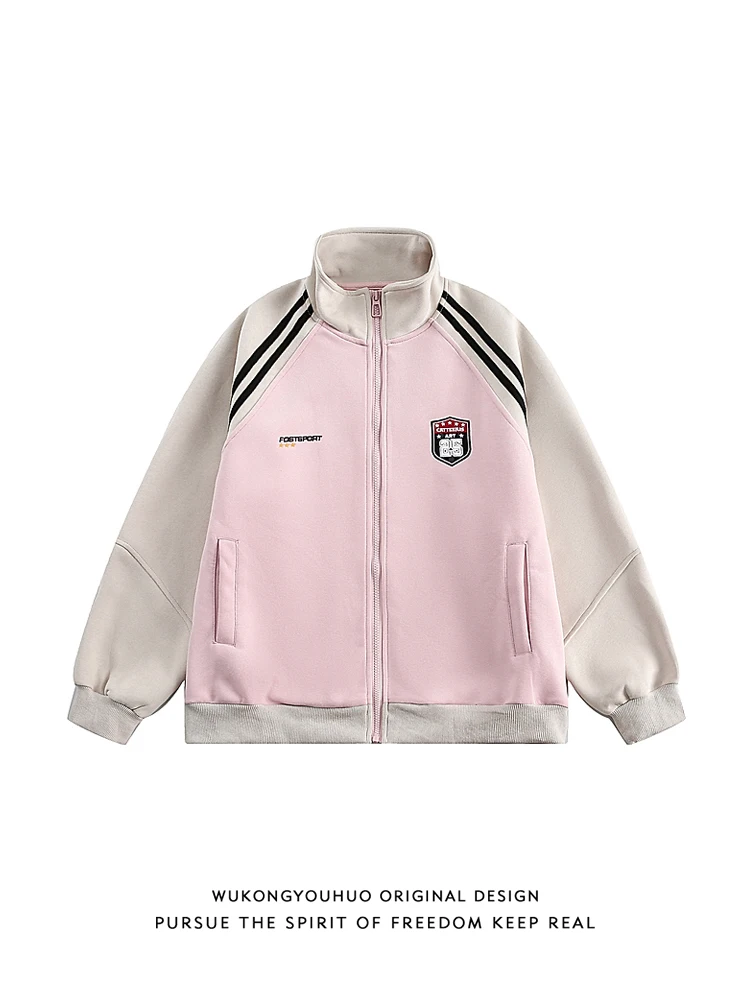 

American Sle Stripe Sweater Coat Men's Trendy College Wind Color Blo oulder Insert Couple's Outerwear Loose Fit Youth P...