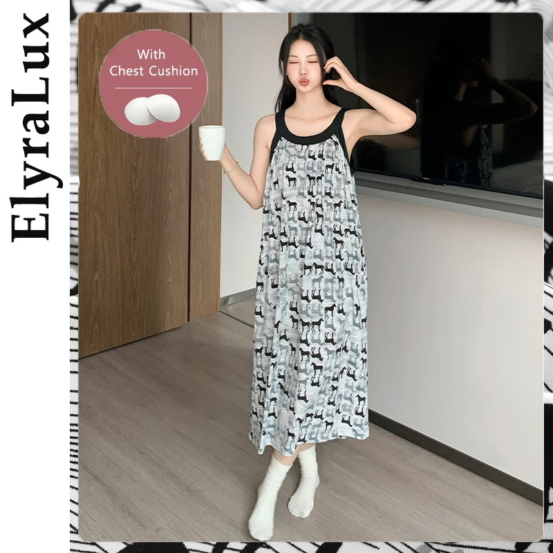 

ElyraLux Women Nightdress Sleeveless Sleepwear Korean Night Dress Round-neck Nightwear Summer One Piecee Pajamas for women