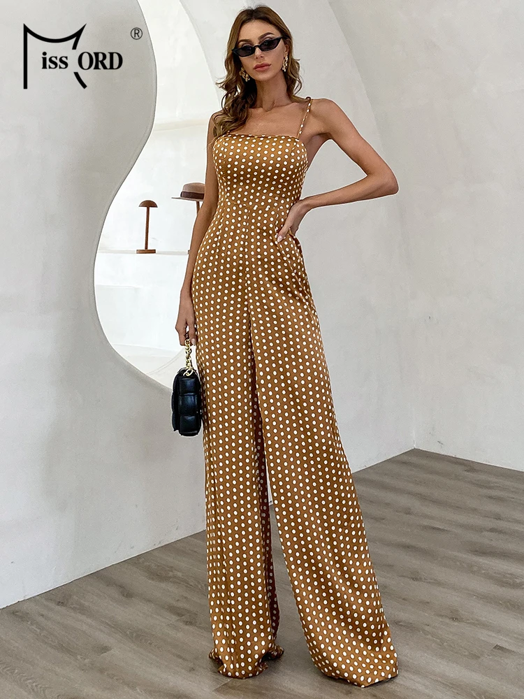 Missord Summer Sexy tute donna senza maniche cinghie Dot Print eleganti pagliaccetti bakness Full Lenth pantaloni larghi