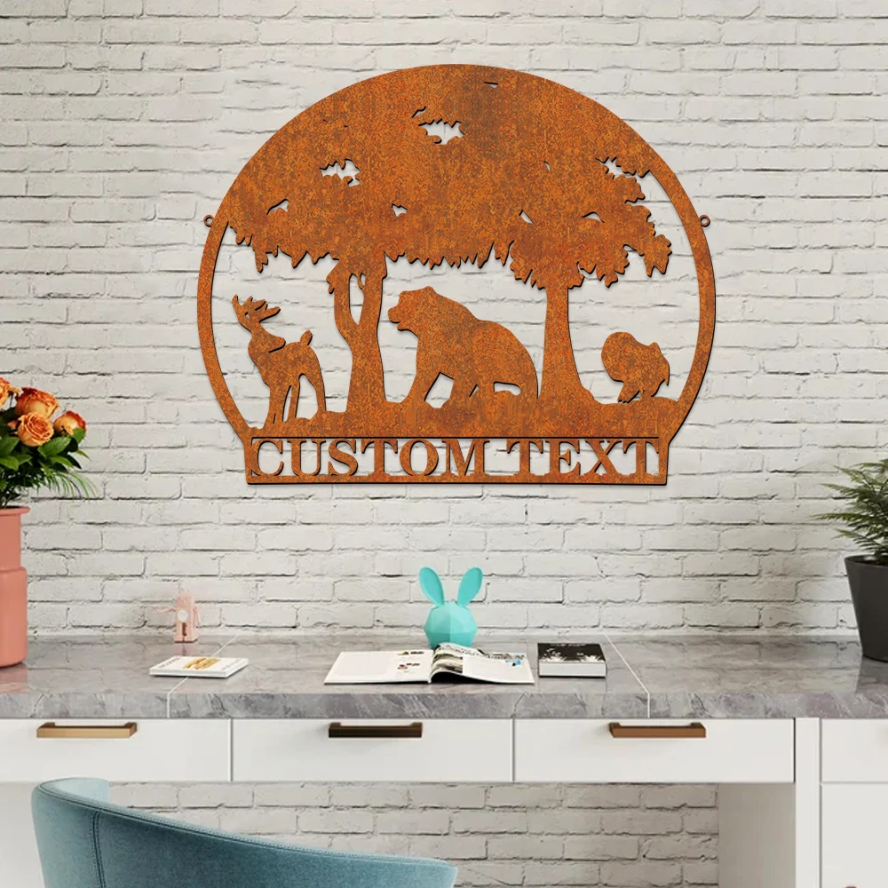 

1pc Bear deer funny Custom Name Metal Wall Signs Iron Wall Plaque For Wall Decor