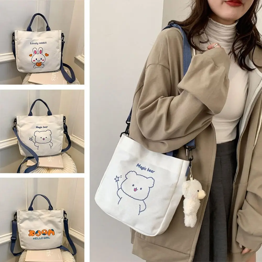 Korean Students Canvas Bag Female Shoulder Diagonal Package Bear Cute Handbag