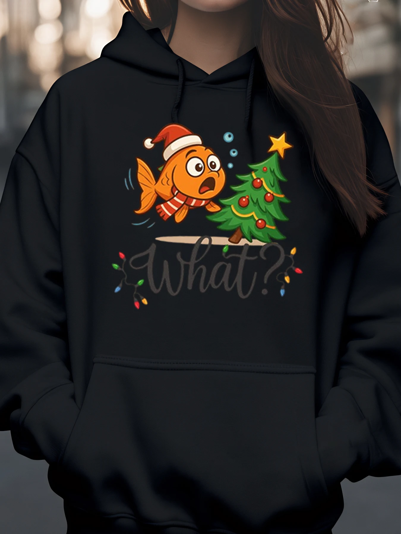 

Рождественская рыбка, что толстовка с капюшоном, праздничная повседневная одежда для женщин