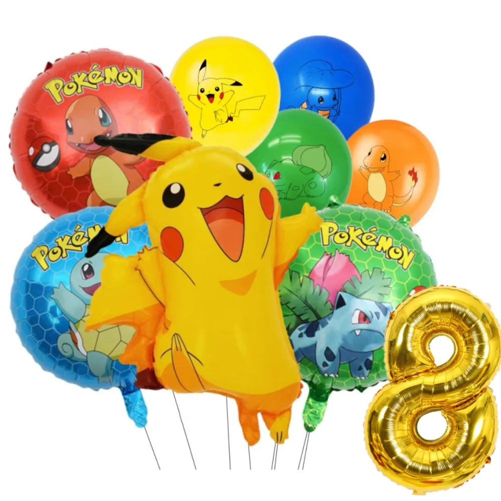 1Set Pokemon Balloon 32 Inch Number Foil Balloons 1st-9st Kids Pikachu Theme Birthday Party Decorations Baby Shower Globos Toy