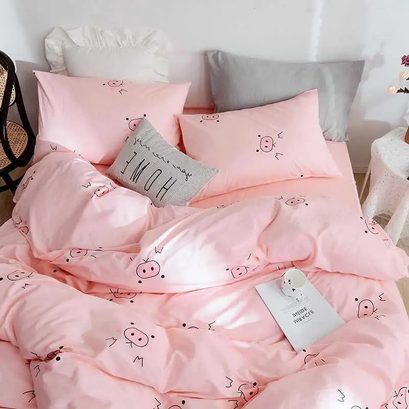 

Cartoon Pink Cute Pig Bedding Set Twin Full Queen Size Kawaii Quilt Covers Sheet Pillowcase Kids Girls Bedroom Bed Linen