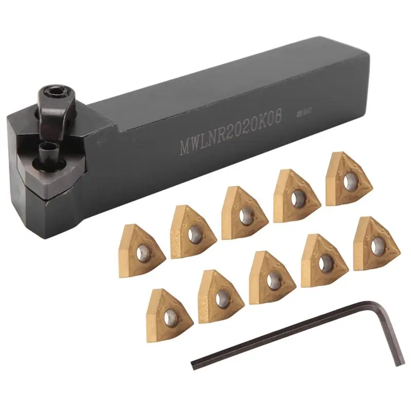 

Set Of 20Mm Lathe Turning Tool Holder MWLNR2020K08 + 10 WNMG0804 Carbide Inserts-[A22I Store]