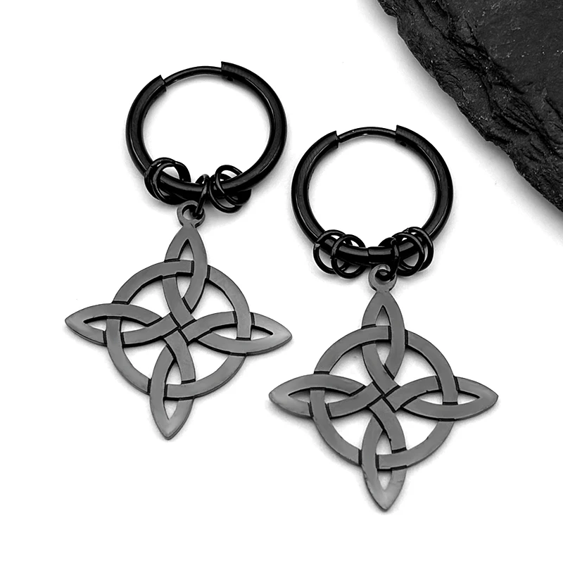 Stainless Steel Witch Knot Amulet Hoop Earrings for Women Men Gold Color Witchcraft Celtic Knot Drop Earrings Lucky Jewelry Gift view 5