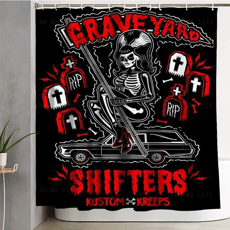 Our Lady Of Monsters The Cemetery Tramp Hot Rods Pin Up Girl Vintage Cars Shower Curtain By Ho Me Lili For Bathroom Decor