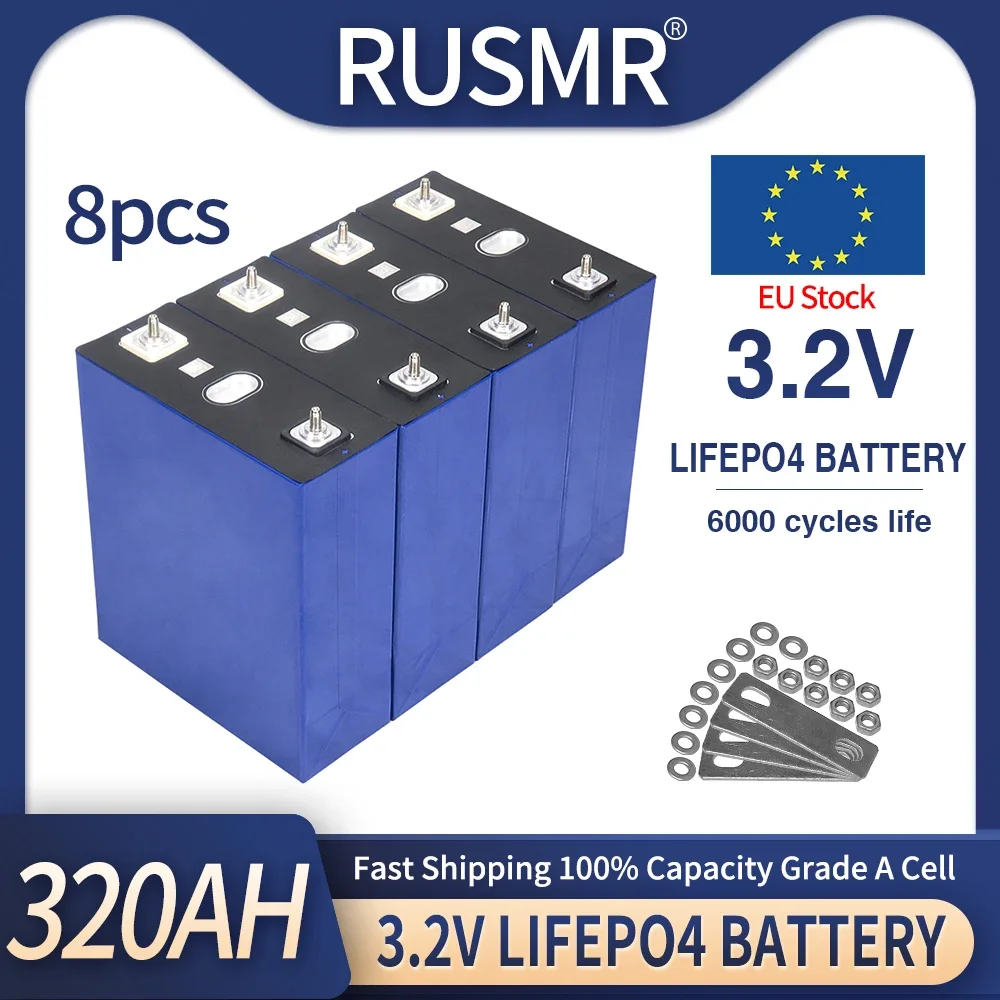 New 8pcs 3.2V 320Ah LiFePO4 Lithium Iron Phosphate Battery Can be Combined into 12V 24V 36V 48V 320Ah Rechargeable Battery Pack