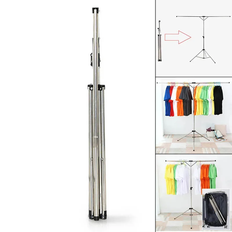 82-140cm Portable Foldable Drying Rack,Outdoor Camping Travel Drying Rod for Coat,Retractable Clothes Hanging Horse Floor Stand