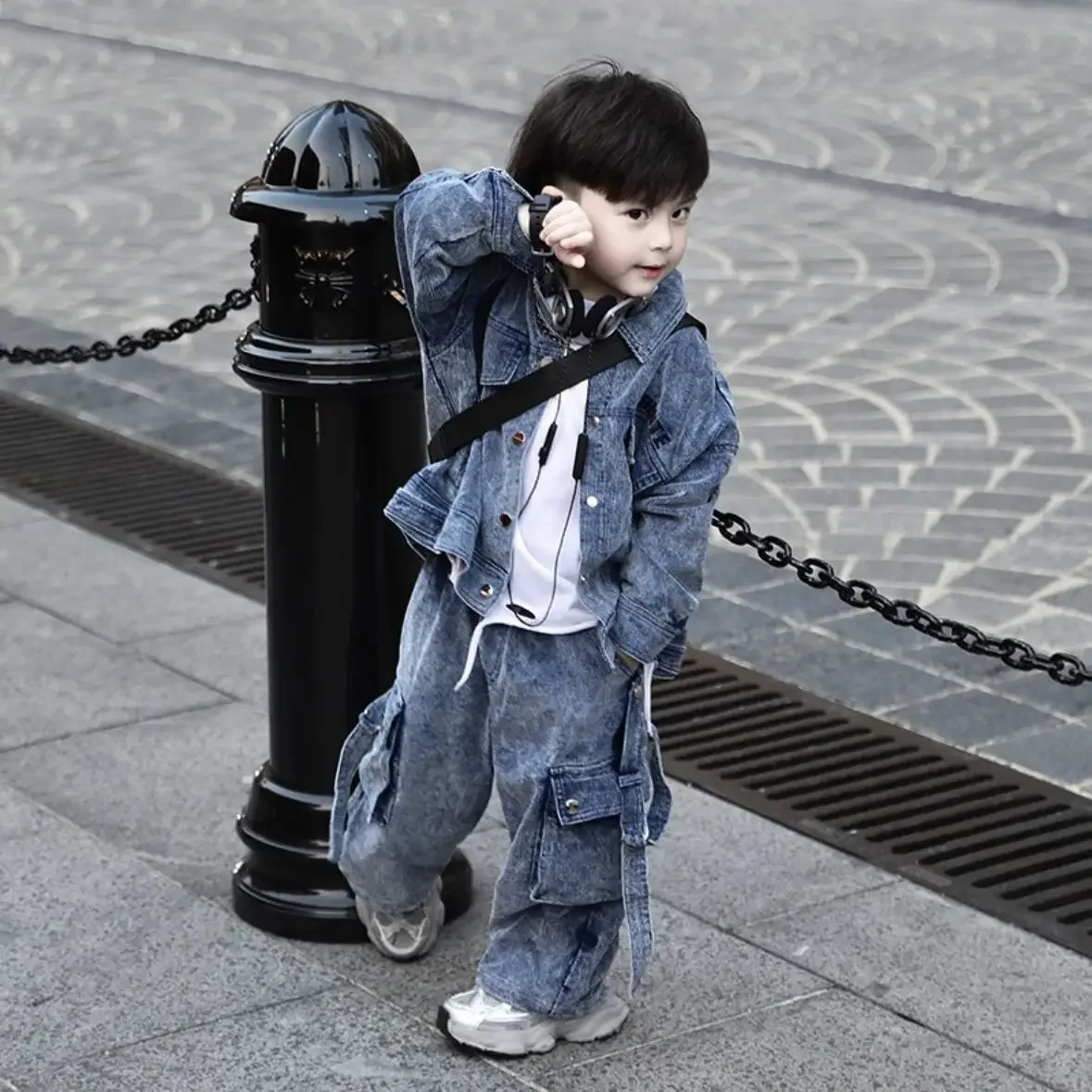 Boys Blue Denim Coat + Cargo Pants Kids Suits Cotton 2PCS/Set 2024 Spring Autumn Sportswear Suit Tracksuits Outfits Boys Clothes