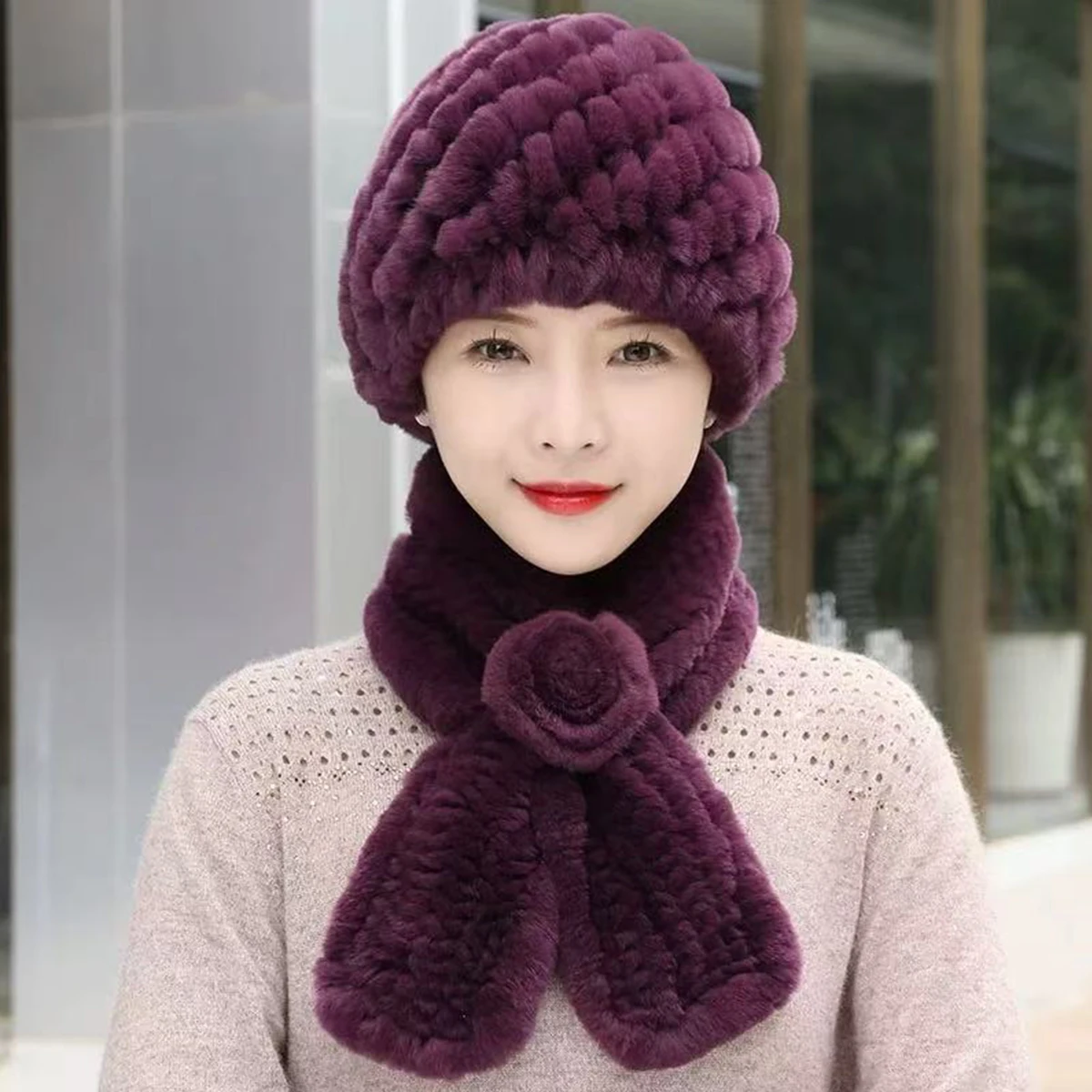 نساء موضة قبعة الفراء الحقيقي قبعات فرو الأرنب الطبيعي جديد الشتاء القبعات الروسية في الهواء الطلق قبعة السيدات رشاقته قبعات الفراء الدافئة #2