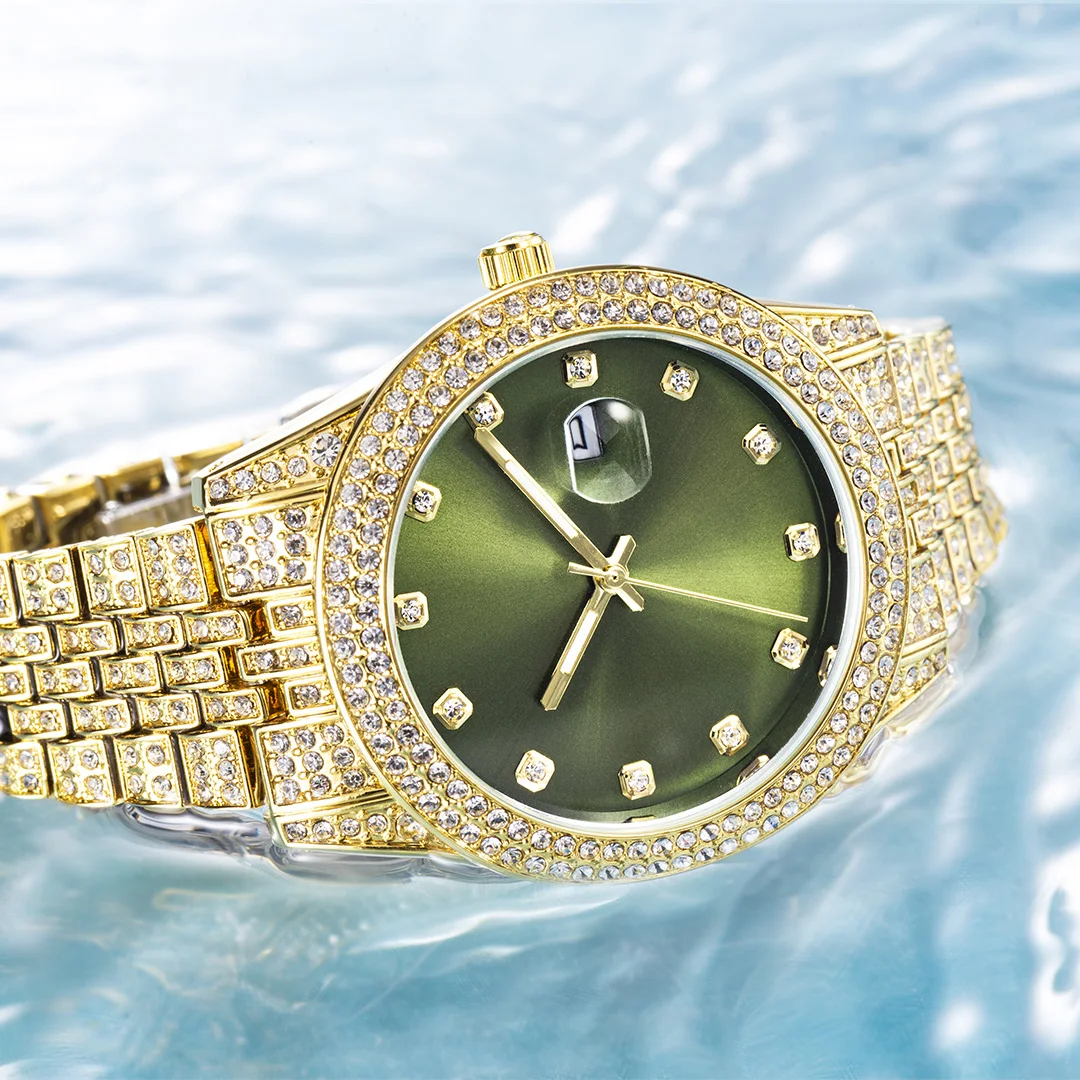 

Green Women Watch Elegant Fashion Retro Style Color Ladies Quartz Watches Diamond Band Calendar Waterproof Wristwatch Female